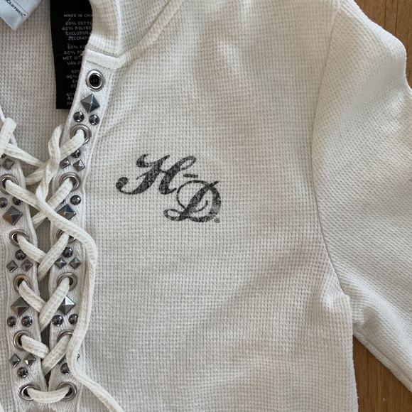 Harley Davidson Waffle Weave Hooded Size Small Top - Picture 5 of 14